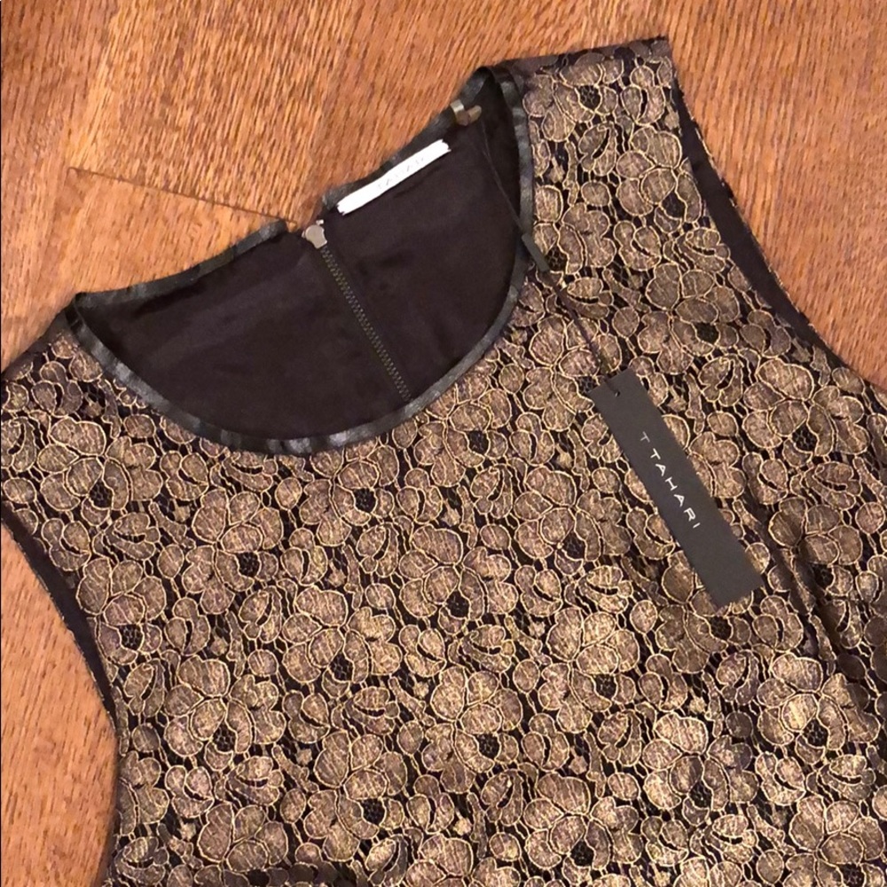 Elie T Tahari Fran Dress NWT Black Gold Metallic